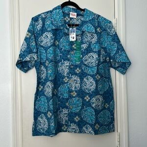 Barefoot in Paradise Tropical Beach Hawaiin Button Down Cotton Shirt Large